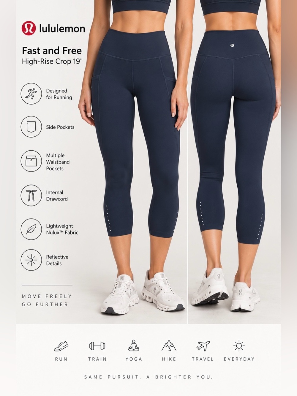 Lululemon Fast and Free High-Rise Crop 19” – Size 6 – Dark Navy